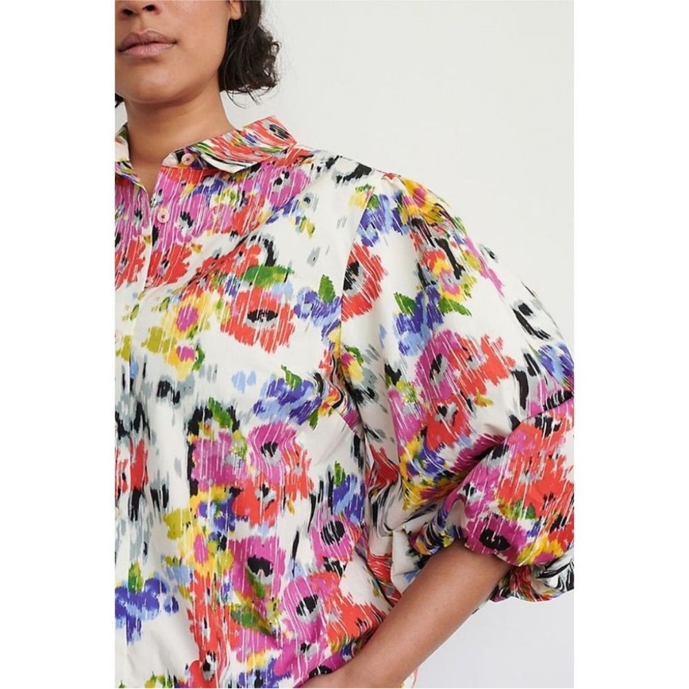 Maeve Multicolor Floral Button-Down Shirt (White Base) - Picture 4 of 9